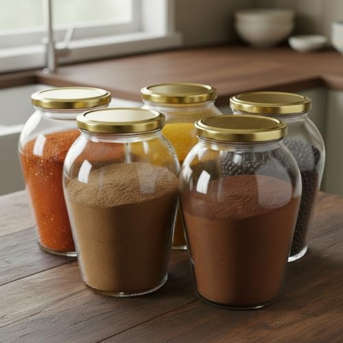 Image of ginoya brothers - Kitchen Glass Jar (5, 1000 Ml. Pot Shape Jar)