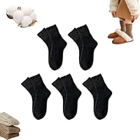 5 Pairs Women'S Solid Mid-Calf Socks, Womens Solid Mid Calf Socks, Winter Warm Knit Thick Sock, Keep Warm (Black-5pairs)