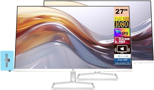 Image of HP 27 inch FHD IPS (1920x1080) Monitor with Speakers Bundle with Docztorm Dock, 100Hz Refresh Rate, 2X HDMI, 1x VGA, Adjustable tilt, Ideal for Home & Business, White /Silver (2026 Model) (2 Pack)