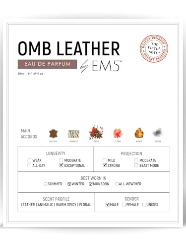 Image of EM5 OMB Leather Unisex Perfume | Eau de Parfum Spray for Men & Women | Strong and Lasting Fragrance | Leather Animalic Earthy | 50 ml