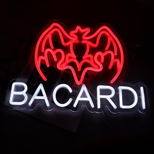 Image of AHlove Bacardi Rum neon commercial sign for bar wall decor，USB Powered Decorative Bar Open Sign for Home Bar Store Party Decor，Neon Lights for Man Cave