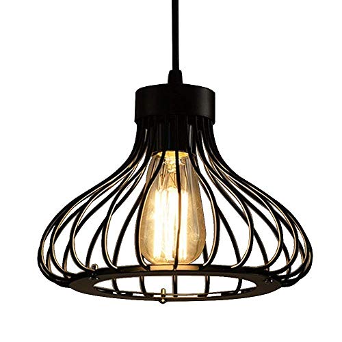 Lámpara colgante industrial retro de hierro negro con pantalla de jaula E27