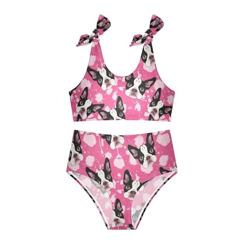 Wusikd Boston Terrier Dog Girls Swimsuits Two Piece Pink Swimwear Bikini Set for for Girls Size 3T3
