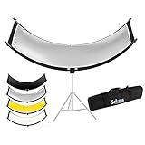 Selens 4 in 1 Light Reflector Photography 60x180cm Lighting Diffuser Curved U-Shape Adjustable Black/White/Gold/Silver with Carry Bag for Photo Studio Video Portrait Catch Light Outdoor Shooting