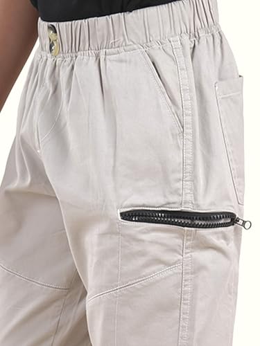 Image of Boys Cotton Elastane Full Length Solid Cargo Pant