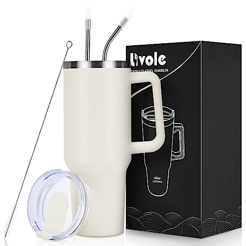 Livole 1200 ml dryckesmugg med lock och sugrör, rostfritt stål termosmugg med handtag, dubbelväggig kaffemugg to go, vakuumisolerad tumblermugg...