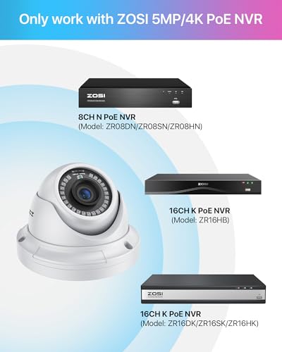 Image of ZOSI 2PK 5MP Add-on POE IP Security Camera with Etherent Cables PoE Dome Camera with Night Vision,IP66 Weatherproof, Compatible with ZOSI 4K /5MP NVR(Model:ZR08EN,ZR08DN,ZR08PN,ZR16DK)