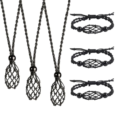 6 PCS Crystal Cage Necklace and Bracelet Cord Holder Empty Stone Holder Replacement Hand-Woven Cord with Adjustable Length