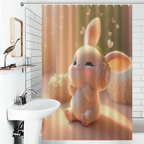 Rideau de douche lapin imperméable 122x183 cm avec crochets - 6