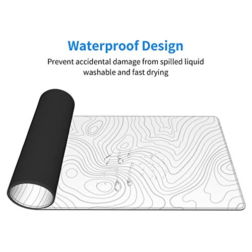 White Grey Topographic Contour Gaming Mouse Pad Xl, Non Slip Rubber Base Mousepad, Stitched Edges Desk Pad, Extended Large Mice Pad,31.5 X 11.8 Inch #TOP4