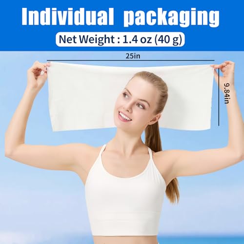 Image of 50 Pack Disposable Cooling Wipes, Individually Wrapped No-Rinse Cooling Towels, (25''x 9.84'') Extra-Thick Oversized Ice Towel for Sports, Travel, and Camping in Hot Weather (White)