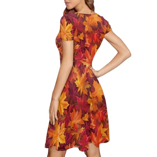 Image of POLERO Women Puffy Swing Elegant Party Midi Dresses Short Sleeve Round Neck A-Line Dress