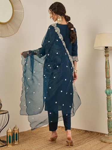 Image of VredeVogel Kurta Set with Dupatta | Viscose Rayon Embroidered Kurta Set for Women | Women's Ethnic Casual Kurti Set |Kurta Pant Festive Suit