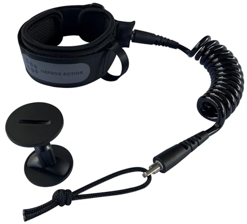 SIXPACK ACTION 4ft 7mm Coils Bicep Bodyboard Leash Adjustable Bicep Cuff for Kids and Adults Bicep Sized Approx 235mm-360mm (Black 4ft 7mm)