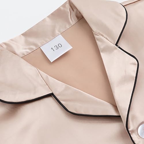 Girls Summer Silky 𝐏a𝐣amas Toddler Kids Boys Solid Button Down Short Sleeve with Shorts 𝐒lee𝐩wear 2PCS 𝐍𝐢ghtwear 𝐏𝐣s3