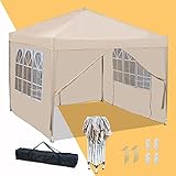 Mingone Faltbarer Pavillon 3x3m Wasserdicht Stabil Winterfest Pavillon Pop up Pavillon Garten Zeltpavillon f&uuml;r Party Grill UV Schutz 50+，3x3m，Beige