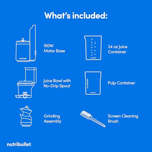 nutribullet Slow Juicer, Slow Masticating Juicer Machine, Easy to Clean, Quiet Motor & Reverse Function, BPA-Free, Cold Press Juicer with Brush, 150 Watts, Charcoal Black, NBJ50300, 24-oz - image 7