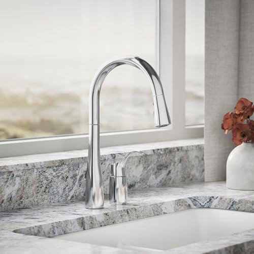 Image of KOHLER 647-CP K-647-CP Simplice Pull Down Kitchen Faucet, 2-Spray Faucet, Kitchen Sink Faucet with Pull Down Sprayer, Polished Chrome