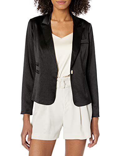 MILLY Women's Hammered Satin Blazer, Black, 10