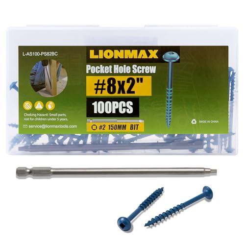 LIONMAX Pocket Hole Screws 2 Inch, 100 PCS Exterior Pocket Screws #8 x 2