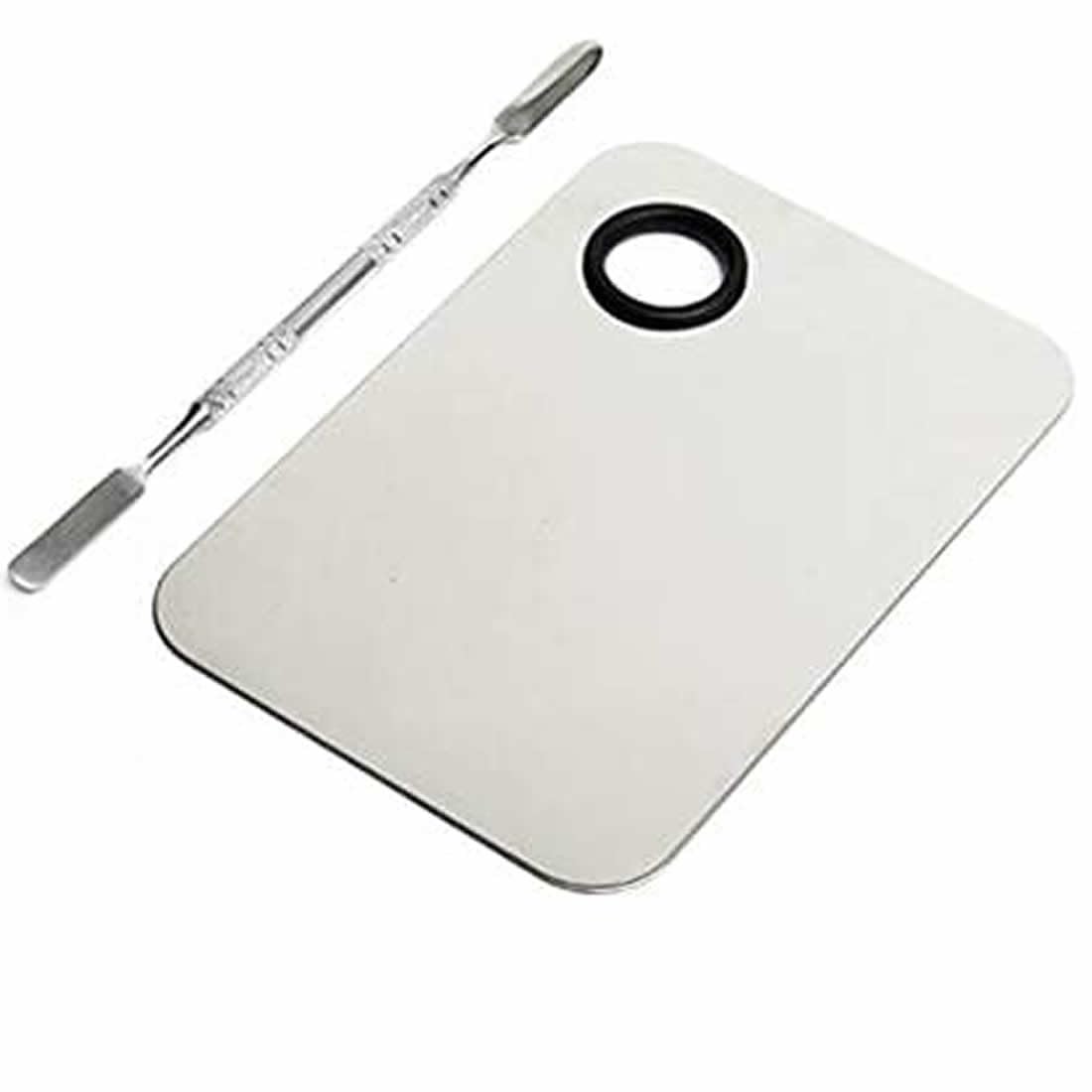 Stainless Steel Professional Beauty Salon Color Cream Cosmetic Mixing Makeup Palette, Spatula Makeup Artist Nail Art Tool (Silver)-image-15