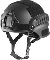 Lishuyeh Airsoft Helm Mich 2000 ACH Taktischer Helm mit Gehörschutz, vorderer NVG-Halterung und Seitenschiene für Paintball Outdoor-Sportarten Jagd Schießen (Schwarz)