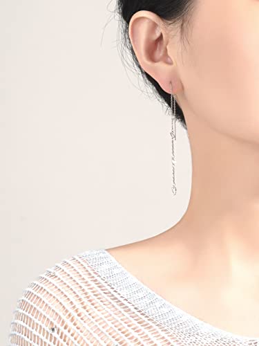 Ervaniess Threader Dangle Earring Teardrop Marquise Cubic Zirconia Gold/Silver Plated Long Link Chain Drop Earring For Women Girl (Threader Earring A-Silver) #TOP1