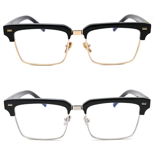 Image of Semi Rimless Rectangle Blue Light Glasses Men Women Black Square Eyewear