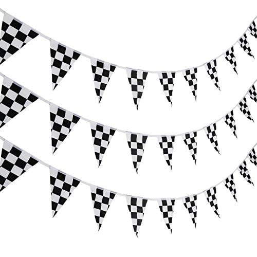 Party Port Cars/Bikes Theme Checkered Flag Pennant Triangle Bunting Banner Hanging for Cars and Racing Theme Decoration(Pack of 10 Flags) 3