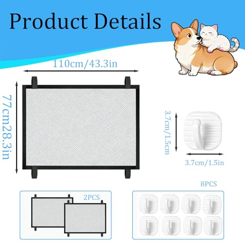 2 Stück Hunde Türschutzgitter 110 x 77 cm Treppenschutzgitter Ohne Bohren Haustiere Kinderschutzgitter mit 8 Klebehaken Hundebarrieren Hunde Türschutzgitter für Innen Und Außenbereich
