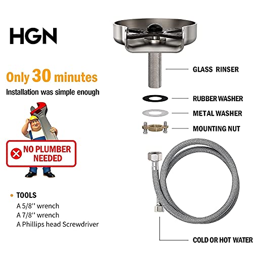 HGN Metal Kitchen Sink Glass Rinser,Faucet Glass Rinser for Kitchen Sinks,Bottle Washer,Kitchen Sink Accessories,Stainless Steel,Brush Nickel