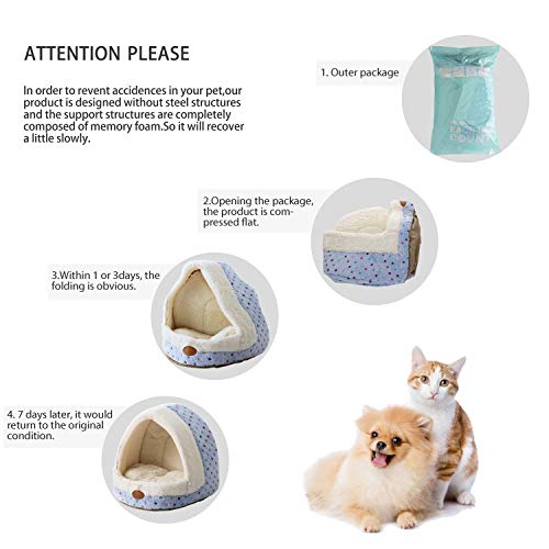 Tofern Haustierbett aus Fleece mit bunten Punkten, gestreift, für kleine und mittelgroße Hunde und Katzen, Iglu-Haus, rutschfest, warm, waschbar