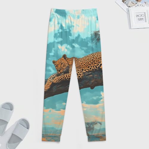 Leopard Lounging On Branch Acacia Tree Men's Pajama Pants Lounge Pant Sleepwear PJ Bottoms3
