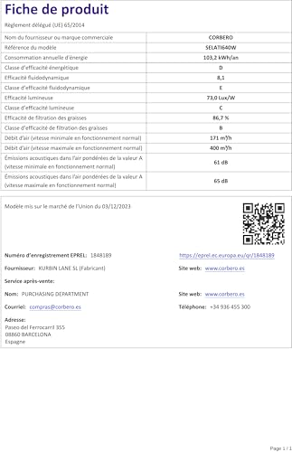 Corbero - Campana Convencional 60 cm | SELATI640W | 400 m3/h | 65db| 191,5 W | Control con pulsador | 3 Velocidades | 2 Filtros de Aluminio + Filtro de Carbono | Blanco - imagen 8