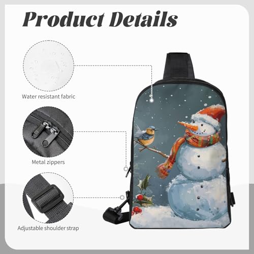 MERRY CHRISTMAS AND SNOW Printed Messenger Bag for Men Women Adjustable Shoulder Travel Hiking Chest Bag Daypack Black One Size4