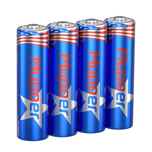 Image of Mupoer 3600mWh Rechargeable AA Batteries 4 Count,Lithium Battery AA1.5V,Double A Rechargeable Battery,Pilas Recargables AA,Li ion Two A Batteries for Blink Xbox Long Lasting Blue