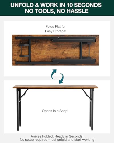 Image of Frylr Small Folding Computer Desk - Portable 55.1 Inch Foldable Laptop Table, Collapsible and Compact for Easy and Fast Setup, Lightweight for Small Spaces, Home Craft and Study Use, Rustic Brown