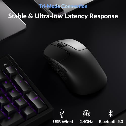 Image of Keychron M3 Mini 8K Wireless Gaming Mouse, 55g Lightweight, PixArt 3950 Sensor, 30K DPI, Bluetooth 5.3 /2.4GHz /Wired, Programmable, 140H Battery, for Mac /Windows /Linux - Black