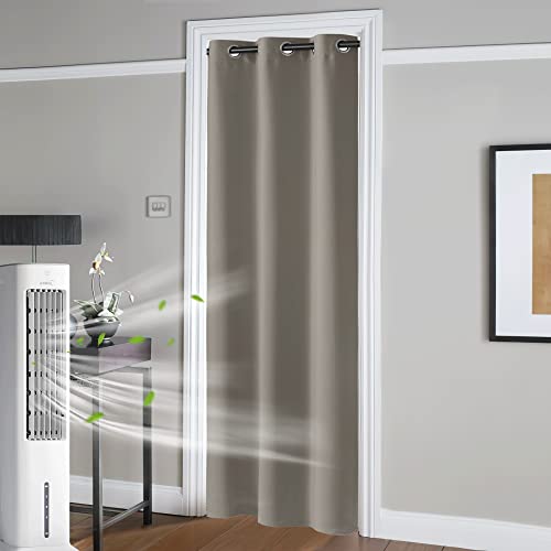 Image of RYB HOME Temporary Doorway Curtains Blackout Privacy Room Divider Curtains Portable Drapes for Closet Wall Panel for Bedroom Living Room Dining Basement Window, W 60 x L 108 inches, Sand