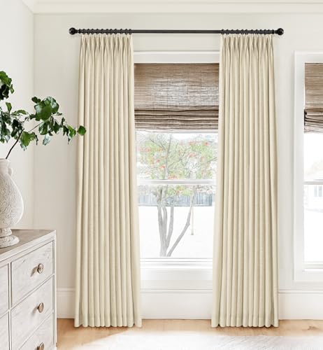 Pinch Pleated Blackout Curtains 86 Inch Long, Linen Blend, 100% Blackout Drapes with 20 Hooks, Ideal for Bedroom and Living Room, 40" W x 86" L (Pack of 2), Sand Beige
