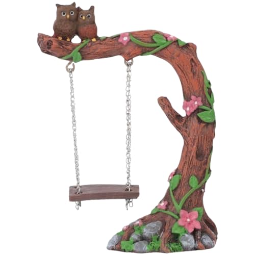 Générique Statue de Swing - Small Paysage Decoration Sculpture - Chouette en résine sur Un Arbre Swing Figurine pour la Table de Chevet de la Table de Nuit...