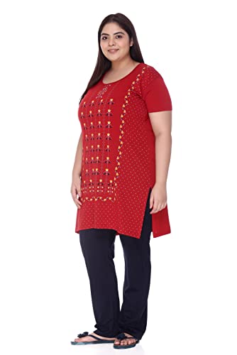 Image of In Love Women's Plus Size Printed Cotton Night Suit Set Short Sleeve | Cotton fabric - soft night suit set for sleepwear and home comfort