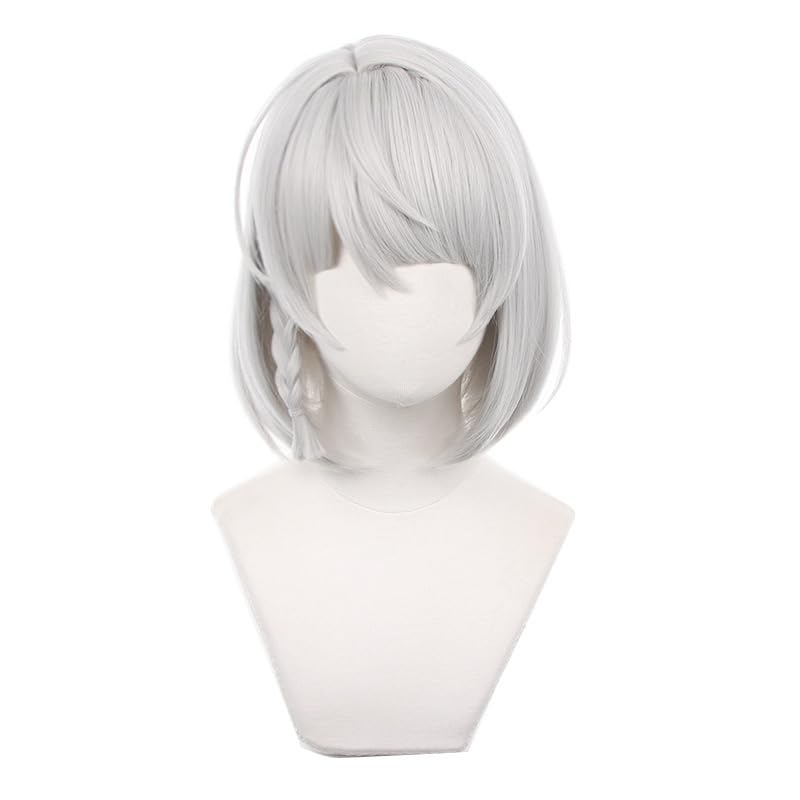 Game Anby Demara Cosplay Wig Silvery White Short Braid Hair Heat Resistant Synthetic Halloween Costume Party Wig