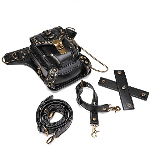 Riñonera de cuero steampunk para moto y pierna ajustable 3