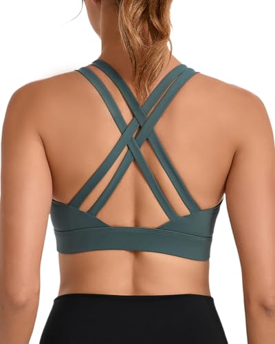 Image of Sports Bras for Women, Medium-High Support Strappy Padded Running Sports Bras with Removable Cups