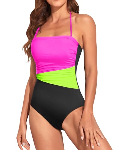 Image of Holipick Women Tummy Control One Piece Swimsuits Strapless Bandeau Bathing Suits Slimming Halter Swimwear