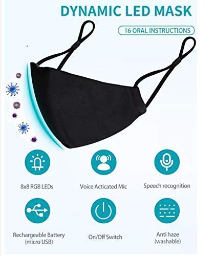 Voice Activated LED Face Mask - Imitates Lips Speaking - Animation Commands -Halloween and Christmas Talking Mask - Holiday Gift