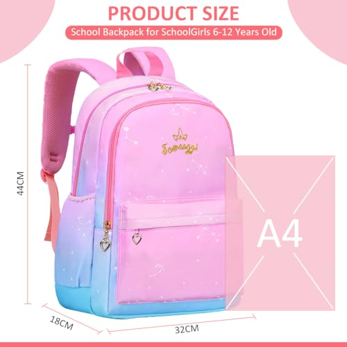 Image of PALAY School Backpack for Girls Large School Backpack for SchoolGirls 6-12 Years Old Colorful Gradient Pink Fashion Primary Schoolgirls Backpack School Gift, Christmas Gift Rakhi Gift