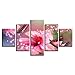Produktbild DAIZHJ Wandkunst Leinwand HD Gedruckt Poster 5 Stücke Rosa Lilien Und Schmetterlinge Gemälde Modulare Blumen Bilder Wohnkultur