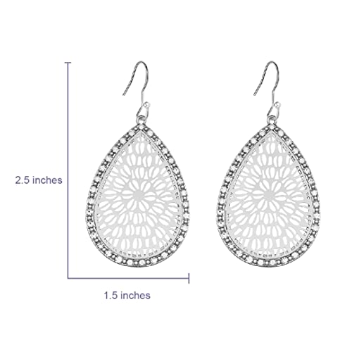 Capwell + Co Teardrop Filigree Statement Drop Dangle Silver Earrings With Crystal Stones For Women And Girls #TOP2